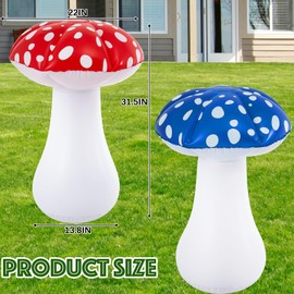 Rossesay 2 Pcs 32 Inch Summer Inflatable LED Light up Mushroom Inflatables Spring Blow up Decorations for Spring Summer Holiday Outdoor Backyard Garden Lawn Decoration (Red and Blue)