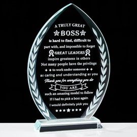 YWHL Boss Gifts for Men Women, Best Appreciation Leader Gifts Crystal Keepsake Plaque, Great Birthday Retirement Farewell Gift Idea for Female Boss Lady, Christmas Boss's Day Desk Decoration