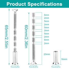 24 Sets Door Handle Screws M4 Door Handle Fixing Screws, Connecting Bolts & Sleeves Nickle Plated Adjustable Length Fixing Screws for Escutcheons Door Handle Roses Knobs Cabinet Drawers