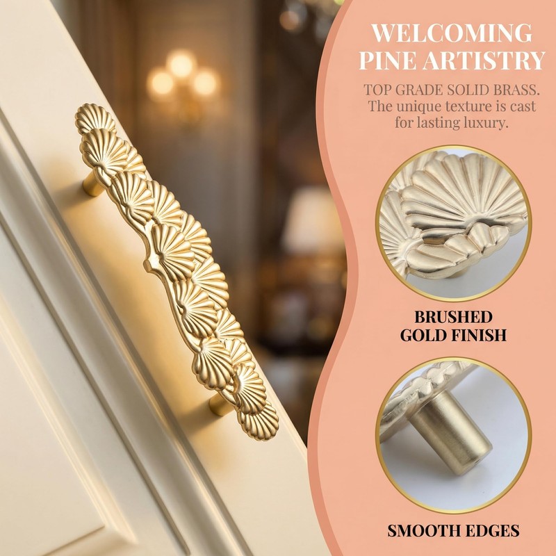 ZAMKAEEVI Cabinet Pulls Brushed Brass Drawer Handles, 2 Pack Golden