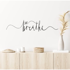 Just Breathe Vinyl Wall Decal – Elegant Gold Script Motivational Quote for Bedroom, Yoga Room, or Office – Peel & Stick Inspirational Wall Art – Modern Minimalist Decor (4098ig)