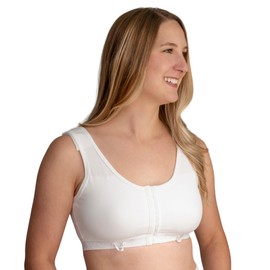 Gentle Touch Surg-Ease Bra in White with Hook & Eye Front Closure- Post Mastectomy Recovery Bra, Made in USA | Medium