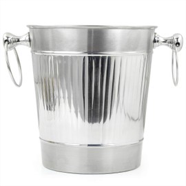Vertical Striped Nickel Plated Majestic Wine & Ice Bucket with Steel Bucket Stand | Wine Chiller On Stand Kitchenware Bar Ware | Beverage Barware Accessories