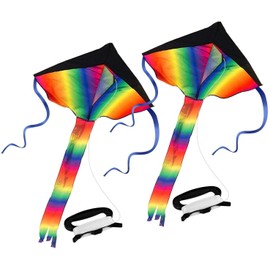 SINGARE 2 Pack Rainbow Delta Kite, Kites for Kids Adults Easy to Fly, Long Tail Huge Flyer, Great Outdoor Activities Beach Games for Kids, with Line and Handle