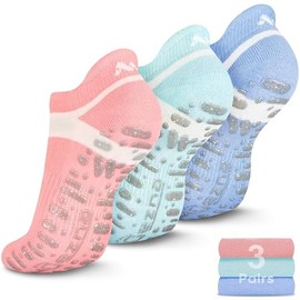 Muezna Non Slip Yoga Socks for Women, Anti-Skid Pilates, Barre, Hospital Socks with Grips, Size 5-10