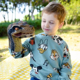 Gemini&Genius Velociraptor Blue Dinosaur Hand Puppet for Kids Large Soft Rubber Realistic Tyrannosaurus Rex Head Hand Puppets