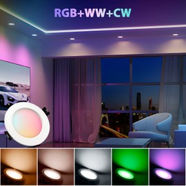 Großcat LED Recessed Spotlight, 7 W, Ultra Flat LED Spotlights, Warm White, 3000 K RGBW with Remote Control, Ceiling Spotlights, Colour Changing, Colour-Changing, Dimmable Recessed Spotlights, Round