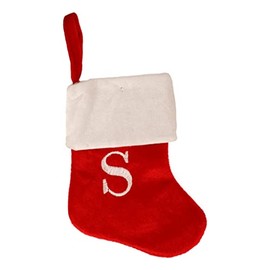 Mini Monogrammed Christmas Stocking (8 in) Red Plush White Cuff Miniature Stocking Decoration Holiday Decor (S)