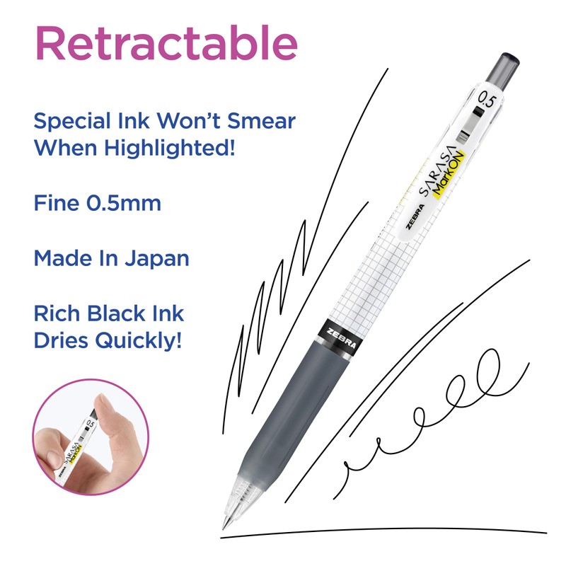 Zebra Pen Sarasa Mark ON Gel Pen, 0.5mm Fine Point,
