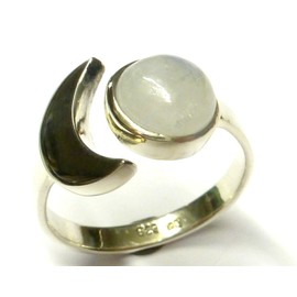 Moonstone Ring Silver Orbit Genuine Moonstone Sterling Silver Size 58 Ring Ring Open Size Adjustable Jewellery Rings Women, Sterling Silver, Moonstone