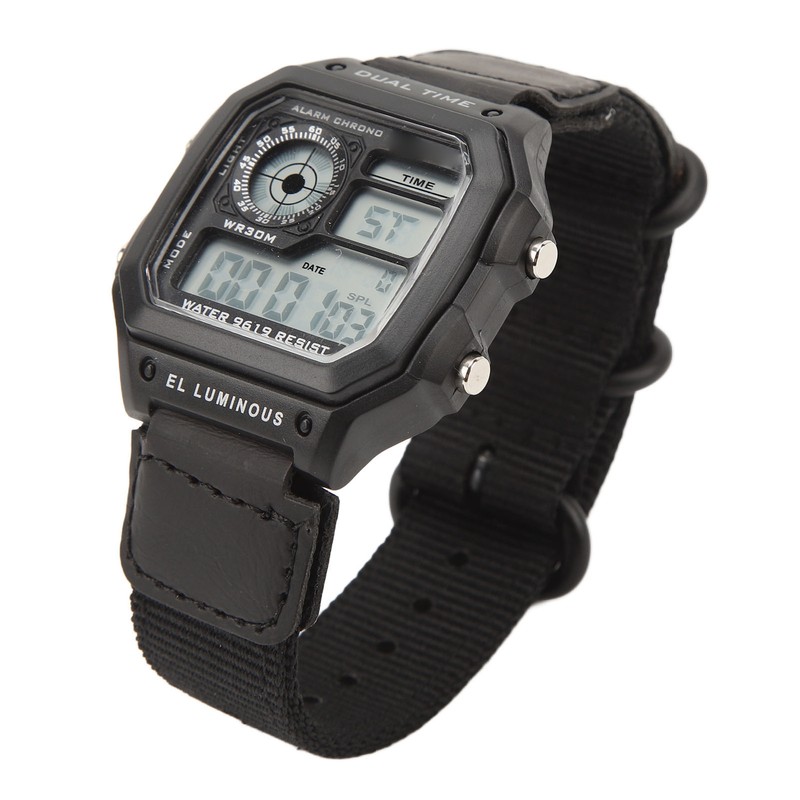 Digital Chronograph Watch Luminous Waterproof Multi Function Retro Style Square
