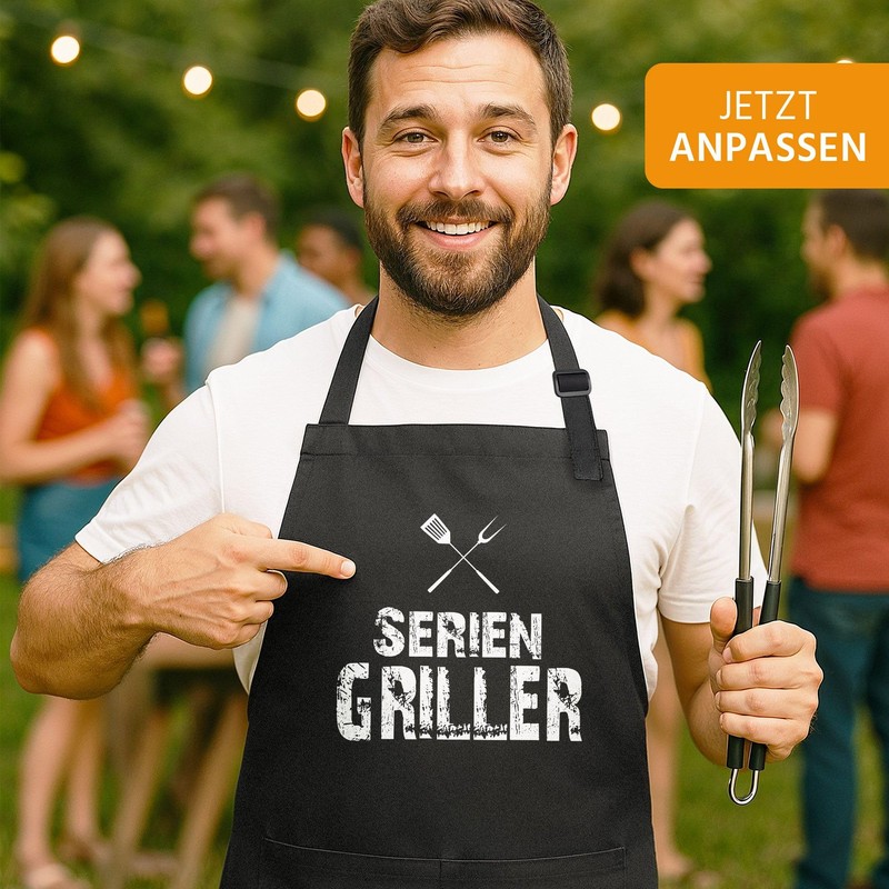 MoonWorks BBQ Apron for Men with Saying Serial Griller Cotton