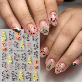 Christmas Nail Stickers 5D Embossed Nail Decals DIY Self Adhesive Nail Design Sticker Christmas Tree Nail Decoration Supplies Holiday Manicure Accessories for Women Girls 3Pcs