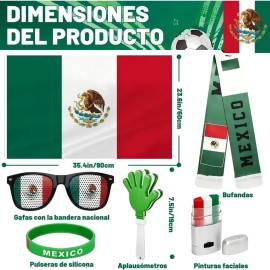 Kit Fiesta Mundial México 2026: Bandera, Bufanda, Gafas, Pintura y Accesorios para Apoyar a la Selección Mexicana