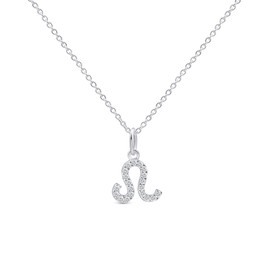 Amberta Women 925 Sterling Silver Zodiac Necklace with Cubic Zirconia – Silver Zodiac Sign Necklace: Silver Leo Necklace