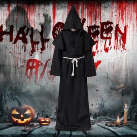 Disfraz de monje medieval con capucha de fraile renacentista, disfraz cosplay，capa de vampiro con capucha para Halloween, fiesta temática de Navidad, disfraz de cosplay para niños y niñas(Negro, S)