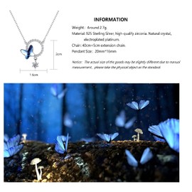 Bellitia Jewelry 925 Sterling Silver Necklace Shiny Butterfly Pendant Necklace Crystal Chain Jewellery for Women and Girls, Sterling Silver, Crystal