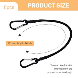 MOXRUQ 8 PCS 24" Adjustable Carabiner Bungee Cords with Hooks, Bungee Cords Heavy Duty Outdoor, Multifunctional Elastic Strap for Tents, Motorcycles, Luggages, Camping