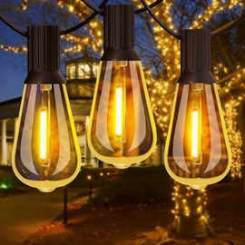 Guirnalda de Luces para Exterior, 30M ST38 LED Vintage Luces Decorativas, 50+2 Bombillas, Impermeable IP44, Serie de Luces Decorativas LED para Decoraciones Navideñas Patio Jardín Terraza Boda