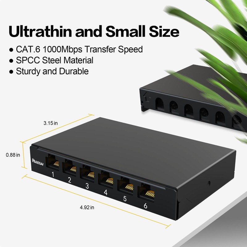 PBAEGAV Patch Panel 6 Port 0.5U with Inline Cat6 Keystone