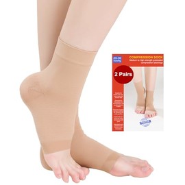 2 Pairs Plantar Fasciitis Compression Socks for Women & Men 20-30 mmHg, Ankle Support Brace to Relieve Pain, Functional Socks for Neuropathy (2x Beige, 3XL)