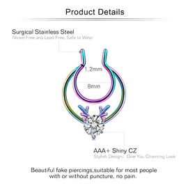 Mayhoop 12-16 Pieces 20G 8 mm Nose Piercings Fake Nose Ring Stainless Steel Fake Piercings Nose Face Piercing Nose Lip Ear Ring Hoop for Men Women, Metal