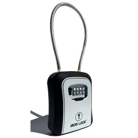 Iron Lock® - Key Lock Box Portable and Wall Mounted with Removable Cable Shackle Indoor Outdoor Waterproof 4 Digit Combination with Resettable Code with A B Switch Key Lockbox for Outside Key Cabinets