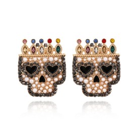 Skull Earrings for Women, Crown Skull Stud Earrings for Womens, Beaded Pearl Skull Head Earrings Hypoallergenic, Gothic Skull Heart Ear Studs, Punk Skull Jewelry -s Funny Earrings