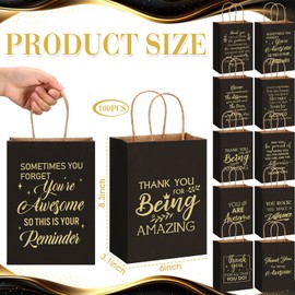 Engrowtic 100 Pack Thank You Gift Bags Bulk Thank You Kraft Bags with Handles 8.3 x 3.1 x 6 inches for Employee Appreciation Gift Wrap Inspirational Gifts Bags for Shopping Birthday Wedding(White)