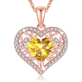 LAVUMO Tree of Life Heart Necklace Women's 925 Sterling Silver Birthstone Pendant Necklaces Birthday Gift for Women Girlfriend Mum Valentine's Day Mother's Day Christmas, Cubic Zirconia, Cubic
