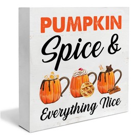 Fall Wooden Box Sign Home Decor Fall Coffee Square Wood Sign Desk Decoration Pumpkin Spice and Everything Nice Wood Block Plaque Box Sign for Shelf Home Kitchen 5 x 5 Inches