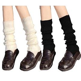 Verdusa Women's Knitted Solid Leg Warmers Boots Socks Leg Cover Black White one-size