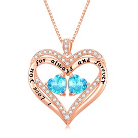 March Birthday Gifts for Women 18k Rose Gold Plated Always and Froever Heart Aquamarine Pendant Necklace Anniversary Jewelry Valentine Mothers Day Christmas Birthday Gifts for Her Wife Girlfriend Mom Mother