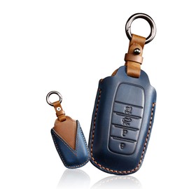 ontto Key case fit for Toyota Land Cruiser 4Runner Rav4 4 Buttons Smart Key Fob Cover Keyring Leather Key Shell Keychain Key Holder Protector Accessories Blue