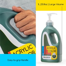 MEEDEN Sap Green Acrylic Paint: 1 L /33.8 oz Satin Liquid Paint with Pump Lid - Soft Body Art Paints for Canvas, Studio, School, Wall & Poured Paintings