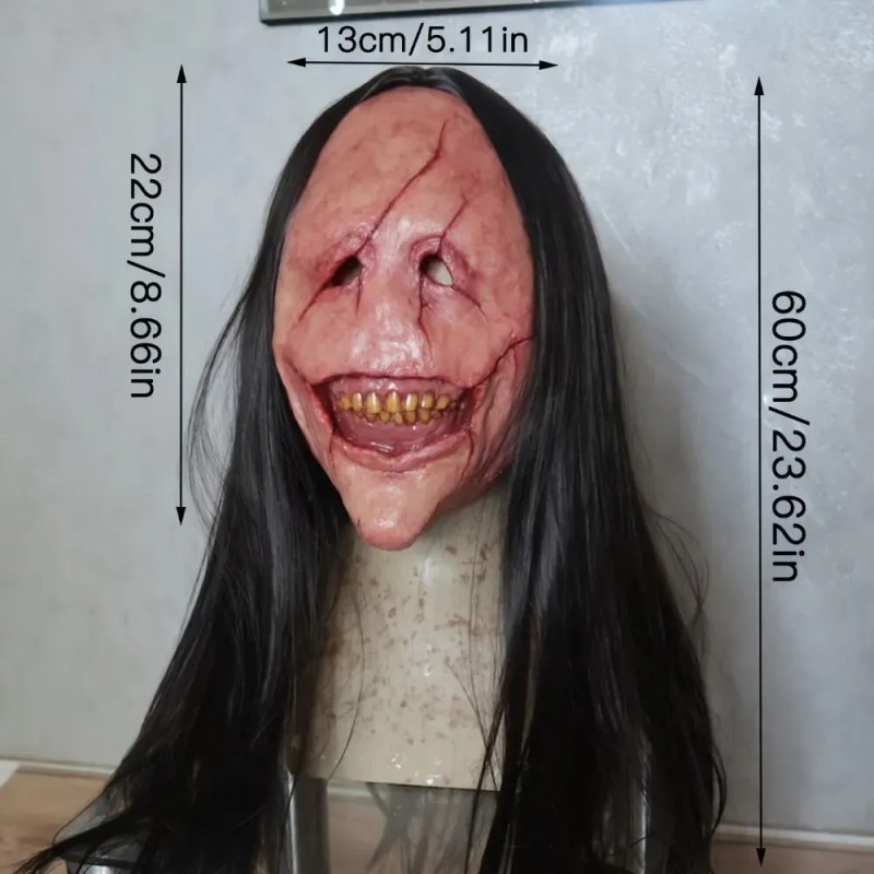 Máscara De Diablo Con Cara Roja De Pelo Largo, Máscaras