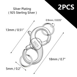 Sterling Silver 925 Chain Clasp, ALEXCRAFT 2 Pieces Silver Double Lobster Clasp Jewellery Clasp Lobster Scissors Clasp for Necklace Bracelet Chain Pendant Accessories Jewellery Making