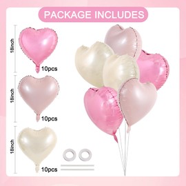 DecoGlee 30 Pieces 18 Inch Heart Balloons Pastel Pink Cream White Pink Valentine's Day Heart Shape Foil Balloons Decoration for Valentine's Day Wedding Bridal Shower Anniversary Engagement Party