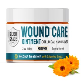 SILVER GRADE Wound Care Ointment Hot Spot Treatment for Dogs – Cat Wound Care to Help with Skin with Scratches, Cuts, Rain Rot, Bug Bites – Apply a Silver + Calendula Gel with a Dog Cone – 2 Oz Jar