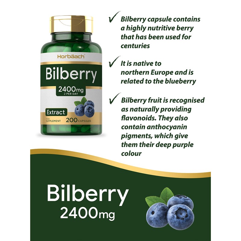 Bilberry Extract Capsules | 2400mg | 200 Count | Vegan