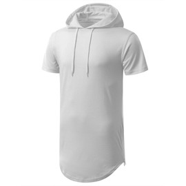 Aiyino Men's Hipster Longline Hooded Side Zipper T-Shirt US Medium White