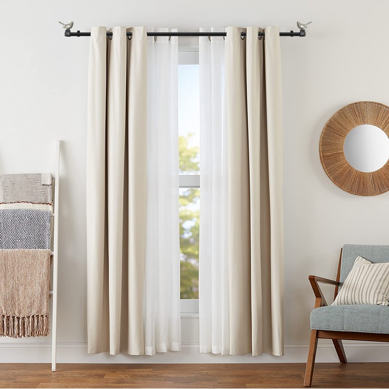 MERIVILLE 1-Inch Diameter Telescoping Double Window Curtain Rod, Pewter Bird