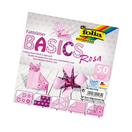 Bringmann Folia Basics folding sheets, 80 g/qm, 50 sheets assorted in 5 designs, pink, 15 x 15 cm