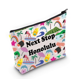JXGZSO Honolulu Travel Gift Next Stop Honolulu Makeup Bag Hawaiian Gift Honolulu Hawaii Travel Cosmetic Bag, Next Stop Honolulu