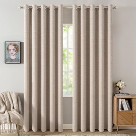 MIULEE 100% Blackout Linen Textured Curtains for Bedroom Solid Thermal Insulated Natural Beige Grommet Room Darkening Curtains & Drapes Luxury Decor for Living Room Nursery 62 x 84 Inch (2 Panels)