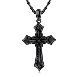 Midir&Etain Gothic Black Cross Necklace for Men Women 925 Sterling Silver Religious Pendant Faith Christian Jewellery Valentines Birthday Gifts for Christian Couple