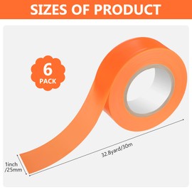 Chinco 6 Pieces Flourescent Flagging Tape Neon Ribbon Multipurpose Plastic Ribbon 30m x 6 Rolls Non Adhesive Tree Marking for Boundaries and Hazardous Areas Workplace(Fluorescent Orange, 1 Inch)