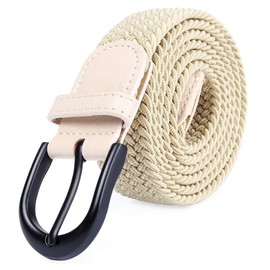 Mile High Life | Braided Stretch Elastic Belts | Pin Oval Solid Black Belt Buckle | PU Loop End Tip Men/Women/Junior(Khaki, XX-Large)