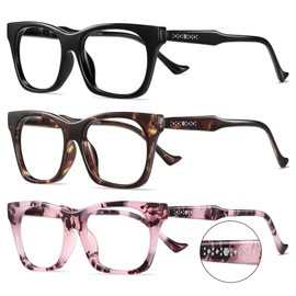SUNAMOY 3 Pack Oversized Reading Glasses Women Oprah Style Blue Light Blocking Large Big Computer Reader Trendy Spring Hinge Cat Eye Square Eyewear 1.5 Black Tortoise Pink