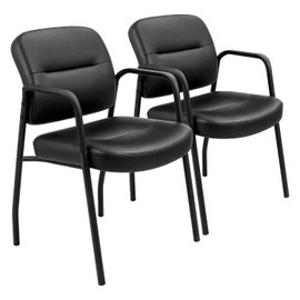 Devoko Waiting Room Office Reception Chairs Executive Leather Guest Chairs with Armrest Ergonomic Upholstered Lumbar Support Side Chairs (2 Pack)
